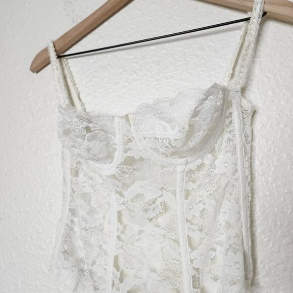 Dolores For Poriette Vintage Floral Lace Bustier Corset Garters Size 34 White - Picture 8 of 9